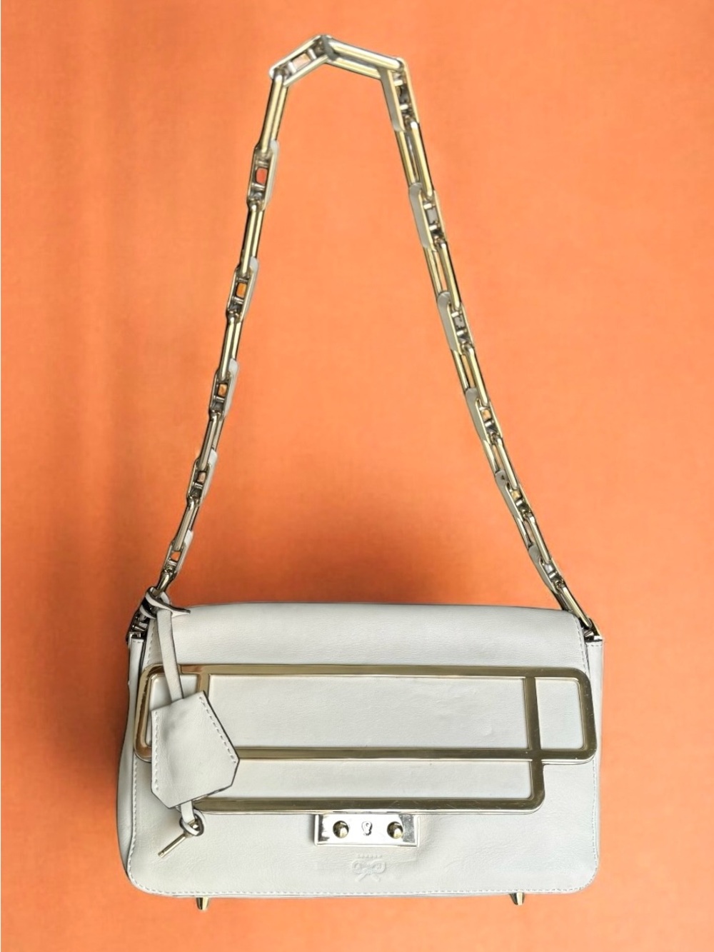 Anya Hindmarch White Leather Chain Strap Flap Shoulder Bag